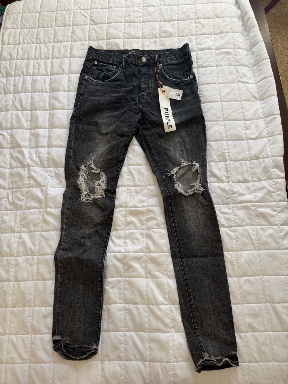 Purple Men's Black Distressed Skinny Jeans
